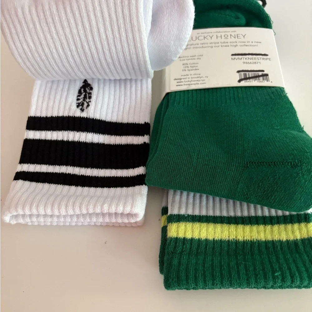 Set of 2 NWT Free People FP Movement Knee High Logo Stripe Socks